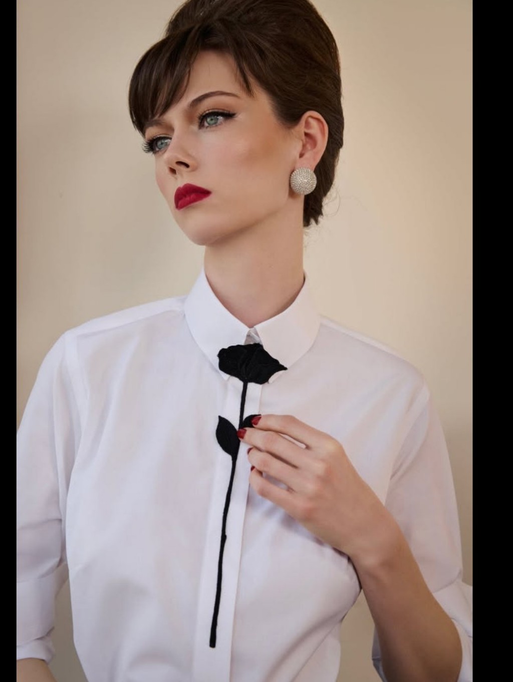 Kkoncept Her Black Rose Tie Shirt Button Down White Medium Nwt — image 2 of 7
